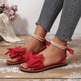 thumbnail image 5 of Xfvqtps Women Flat Sandals with Pearl Bowknot Straps Lace up Open Toe Non Slip for Summer Casual and Dressy Outfits, 5 of 9