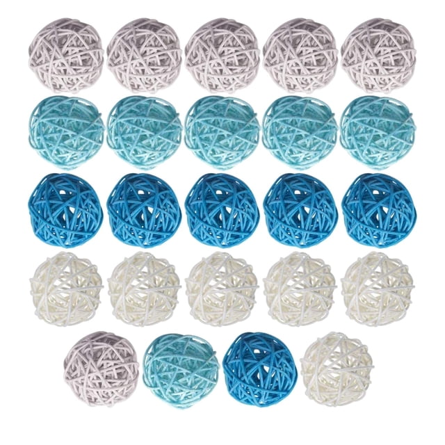 Decoración de ratán Accesorios naturales Adornos de ducha Esferas decorativas de mimbre Azul Gris Blanco 24