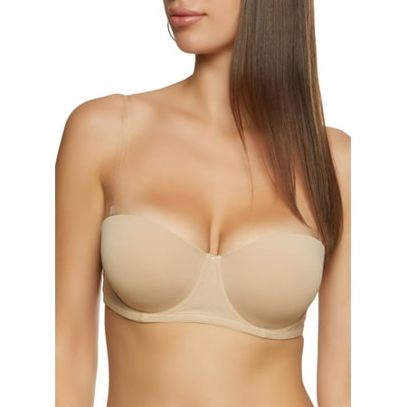 Womens Solid Clear Back Strap Convertible Balconette Bra