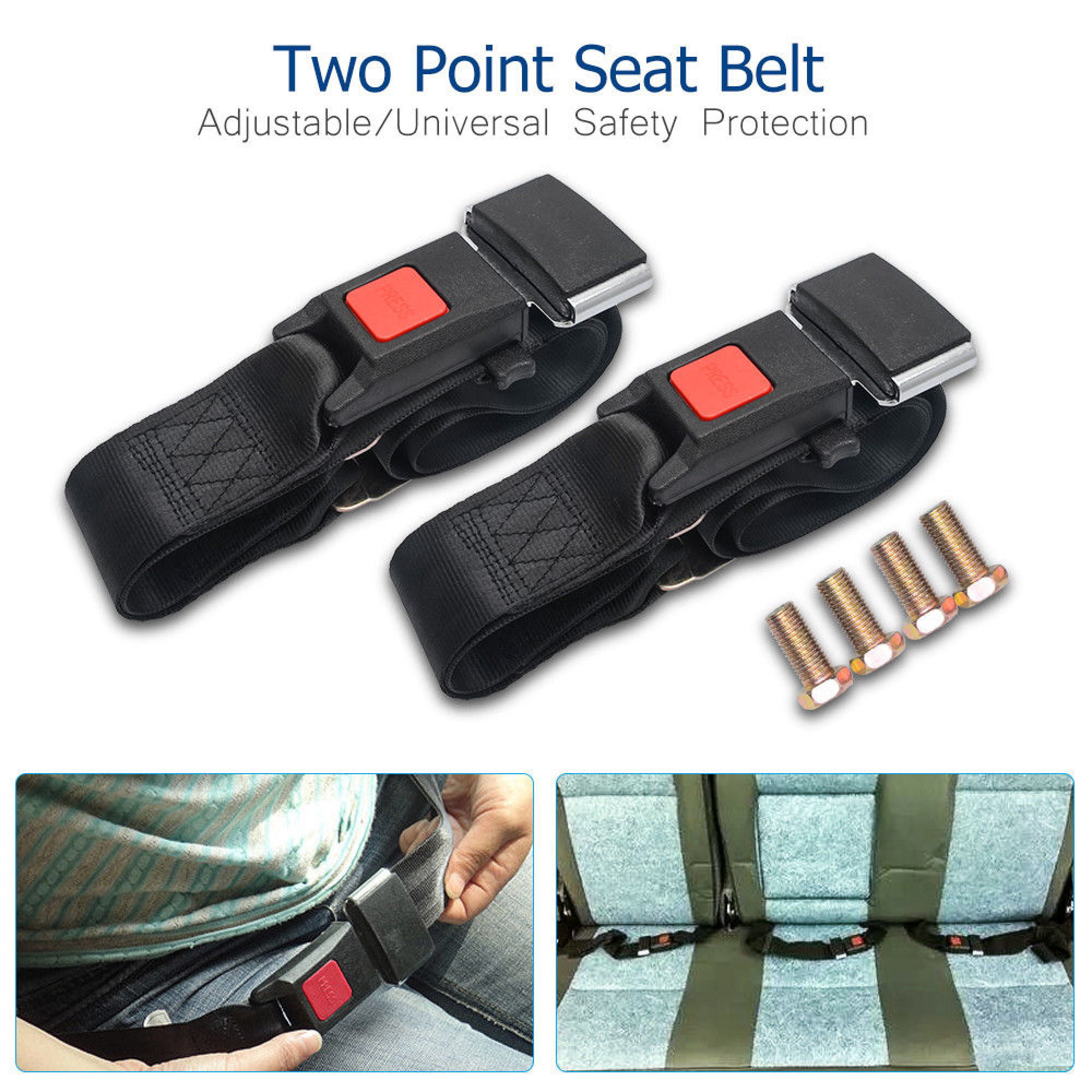 2 Kits Universal Strap Retractable Car Trucks Safety Seat Belt Black 2 Point 