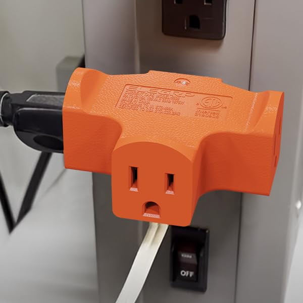 3-Prong Heavy Duty Power Extender to Triple Outlet in T Direction, Multi-Directional Grounded Wall Tap Outlet Extender with 3 Prong Plug-in, 15-Amp, 125-Volt, ETL Listed, 2 Pack, Orange