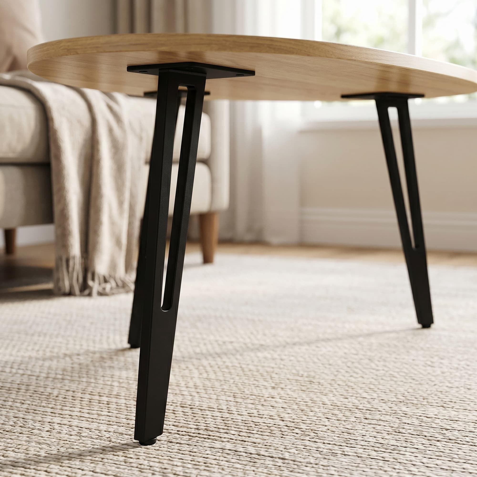 Manxile Mid Century Coffee Table for Living Room, Triangle Coffee Table for Small Space, Natural Oak