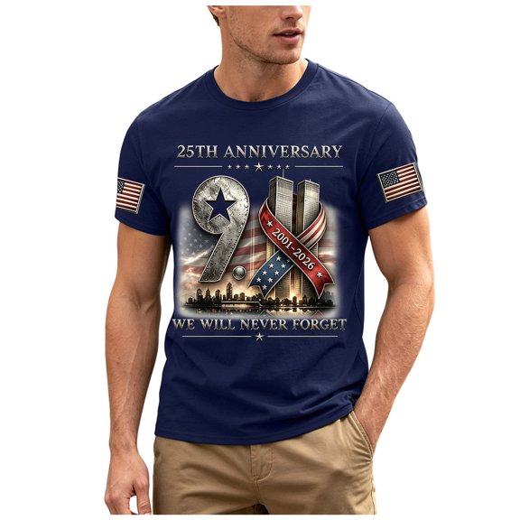 9/11 25Th Anniversary T Shirt Mens Tees Graphic Tee 911 Tops Memorial Tops Print Short Sleeve Shirts