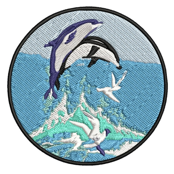 Jumping Dolphins Animal Sea Embroidered Patch Iron/Sew-On Applique Souvenir