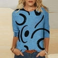 thumbnail image 2 of IROINNID T-shirt à Manches Longues en Polyester pour Femmes, T-shirt Imprimé de Loisirs, Blouse Mi-Longue à Col Rond, Bleu, 2 of 4