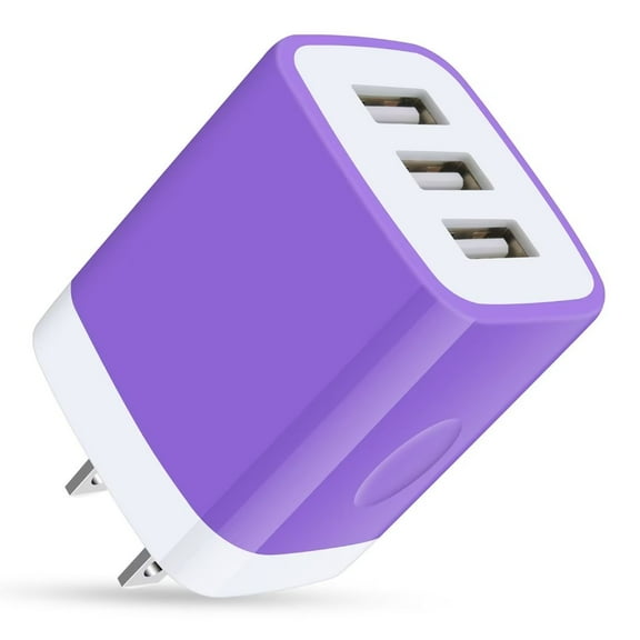 USB Charger Block,USB Wall Charger Adapter 1Pack FiveBox 3.1A 3-Ports USB Fast Charging Block USB a Charger Power Adapter,Purple