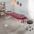 thumbnail image 3 of Topeakmart 3 Fold Adjustable Massage Table Portable Salon Bed Spa Table with Hand Pallet Burgundy, 3 of 16