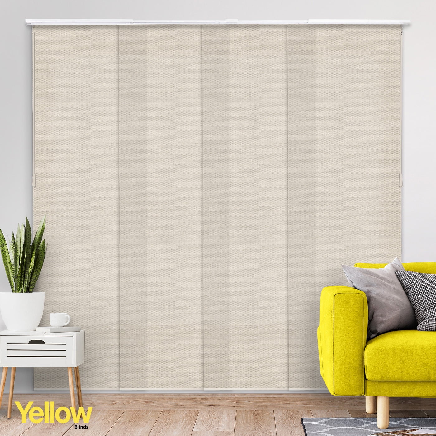 Adjustable Cordless Light Filtering Panel Track Blinds, Wilshire Beige - 46"-86"W X 0"-96"H