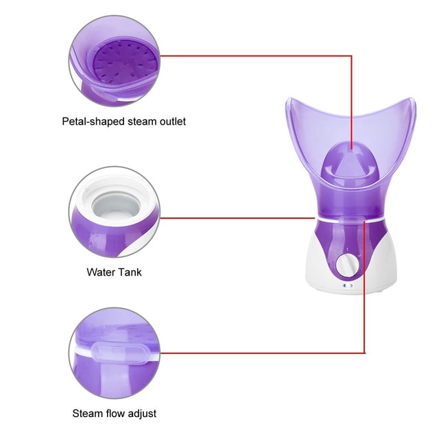 Face Steamer Mist Sprayer Moisturizing Face Machine with Aromatherapy Function, Purple, 50ml Capacity, 18min Spray Time, ±45 degrees Celsius Steam Temperature