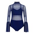 thumbnail image 2 of TSSOE Kids Girls Sparkly Rhinestone Dance Leotard Sheer Mesh Patchwork Bodysuit for Gymnastics Tumbling Navy Blue 16, 2 of 7