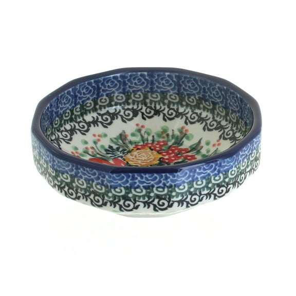 Blue Rose Polish Pottery Summer Blooms Small Angular Bowl
