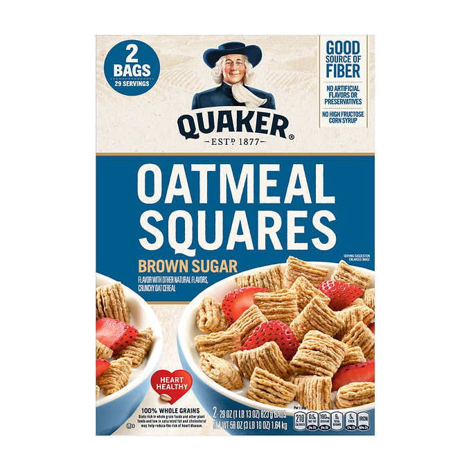 Brown Sugar Quaker Oatmeal Squares Breakfast Cereal 3 Pack 14.5oz Boxes 