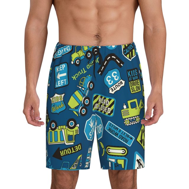 Balery Dump Truck Pantalones cortos de pijama de punto de algodón para hombre con cinturilla y bolsillos-3X-Large