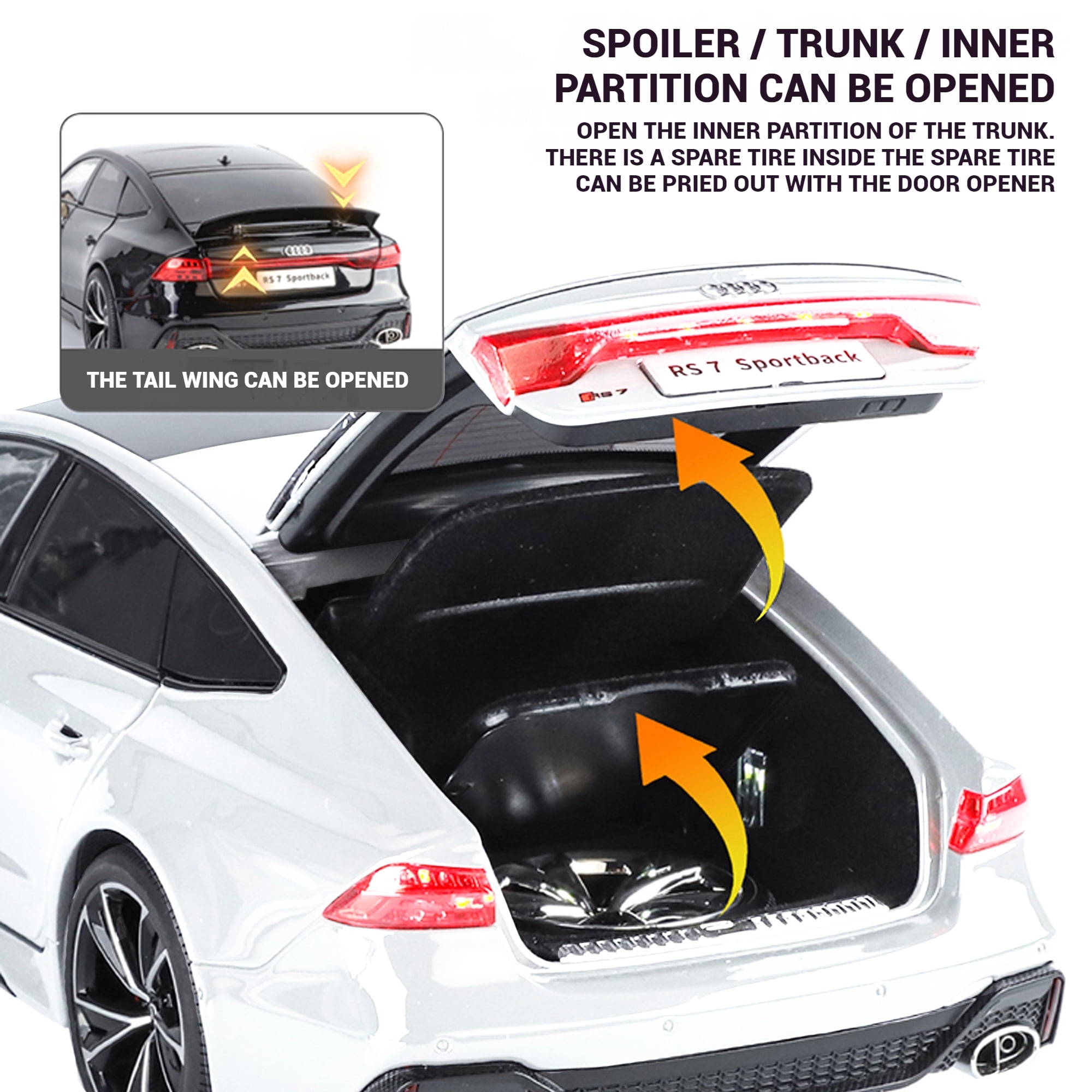 Anmyjuly 1:18 Audi RS7 Diecast Alloy Car Model - Realistic Simulation Key, Working Lights, Adjustable Seats, Removable Wheels ，Suitable for 14+ gifts