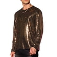 thumbnail image 4 of INSPIRE CHIC Men's T-Shirts Sparkling Sequin Crew Neck Long Sleeve Regular Fit Top L Golden, 4 of 6