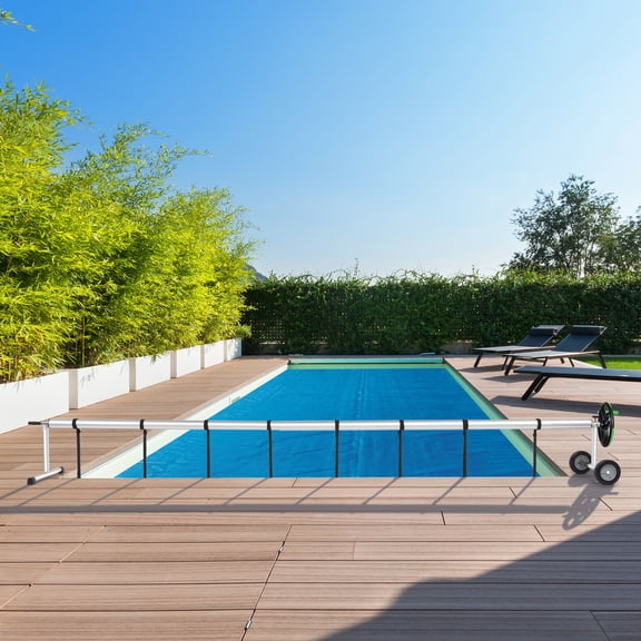 GoDecor Aluminum Pool Cover Reel Set, 21Feet Stainless Steel Frame w/ Wheel, Green