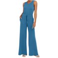 thumbnail image 4 of ICHUANYI Clearance Womens Casual V Neck Pocket Sleeveless Wide Jumpsuits Rompers(Blue, XL) ICHUANYI WER2023081115766, 4 of 8