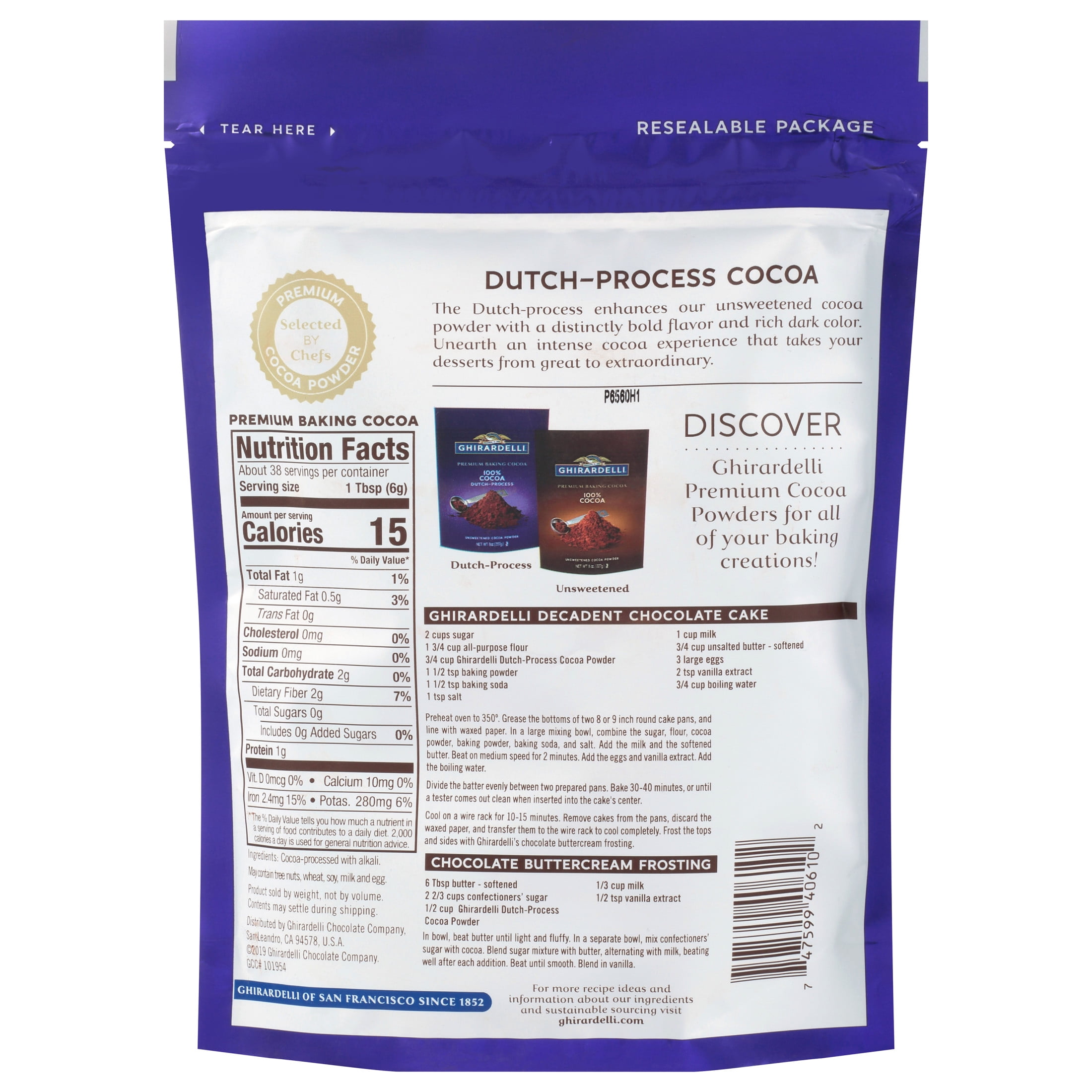 GHIRARDELLI Premium Baking Cocoa 100% Cocoa Dutch Process Unsweetened Cocoa Powder, 8 oz Bag