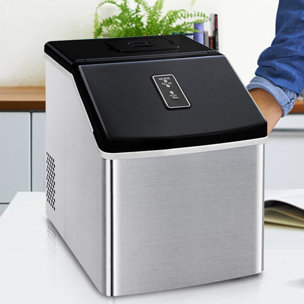 Portable 40 lbs Countertop Clear Square Ice Maker, Silver Stainless Steel Automatic Ice Machine Portable 40 lbs Countertop Clear Square Ice Maker, Silver Stainless Steel Automatic Ice Machine