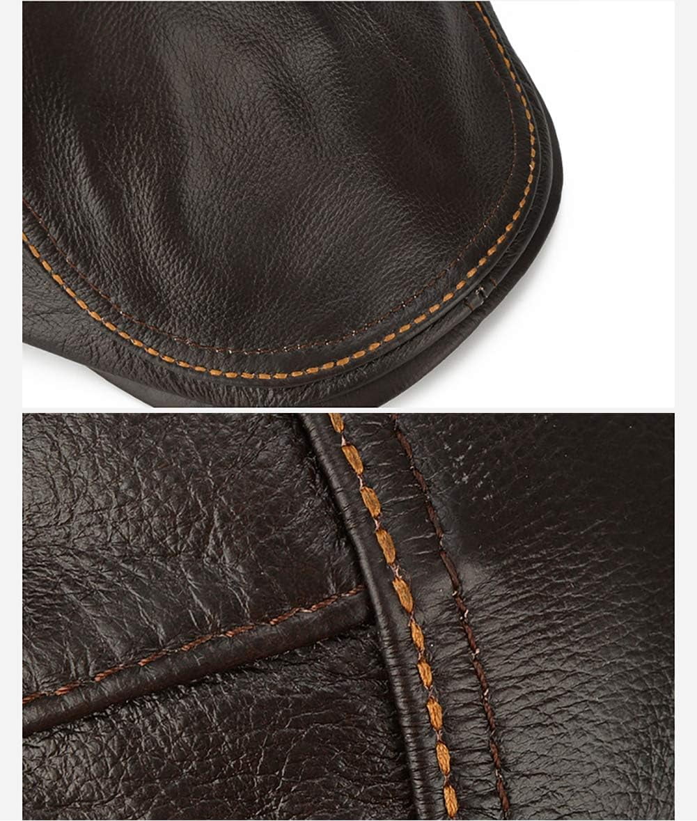Men's Adjustable Genuine Leather Cowhide Cap Newsboy Hat Cabbie Beret Hat Driving Hunting Fishing Hat