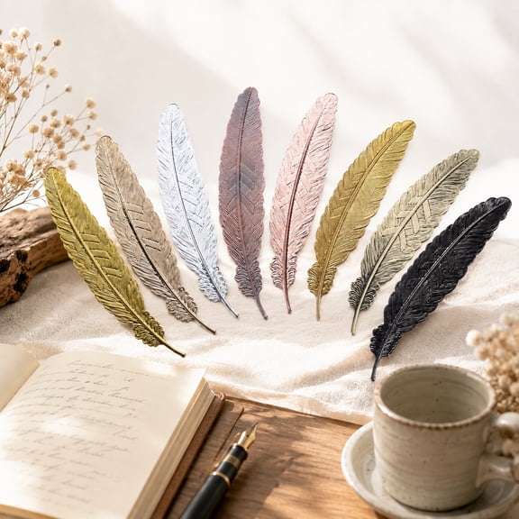 Ustris 8 Pcs Set Metal Feather Bookmarks Assorted Metal Bookmark Feather Shape Book Marker for Adults and Kids