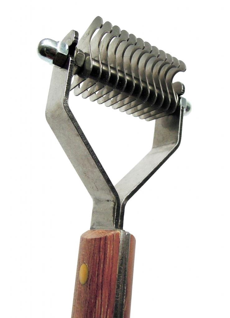 mirlewaiy Double Wide Dematting Undercoat Grooming Rake Stripper Tool for Dogs and Cats, Stainless Steel with Wooden Handle for Thick Coats, 18-Blade Stripper for Groomers, Pet Owners