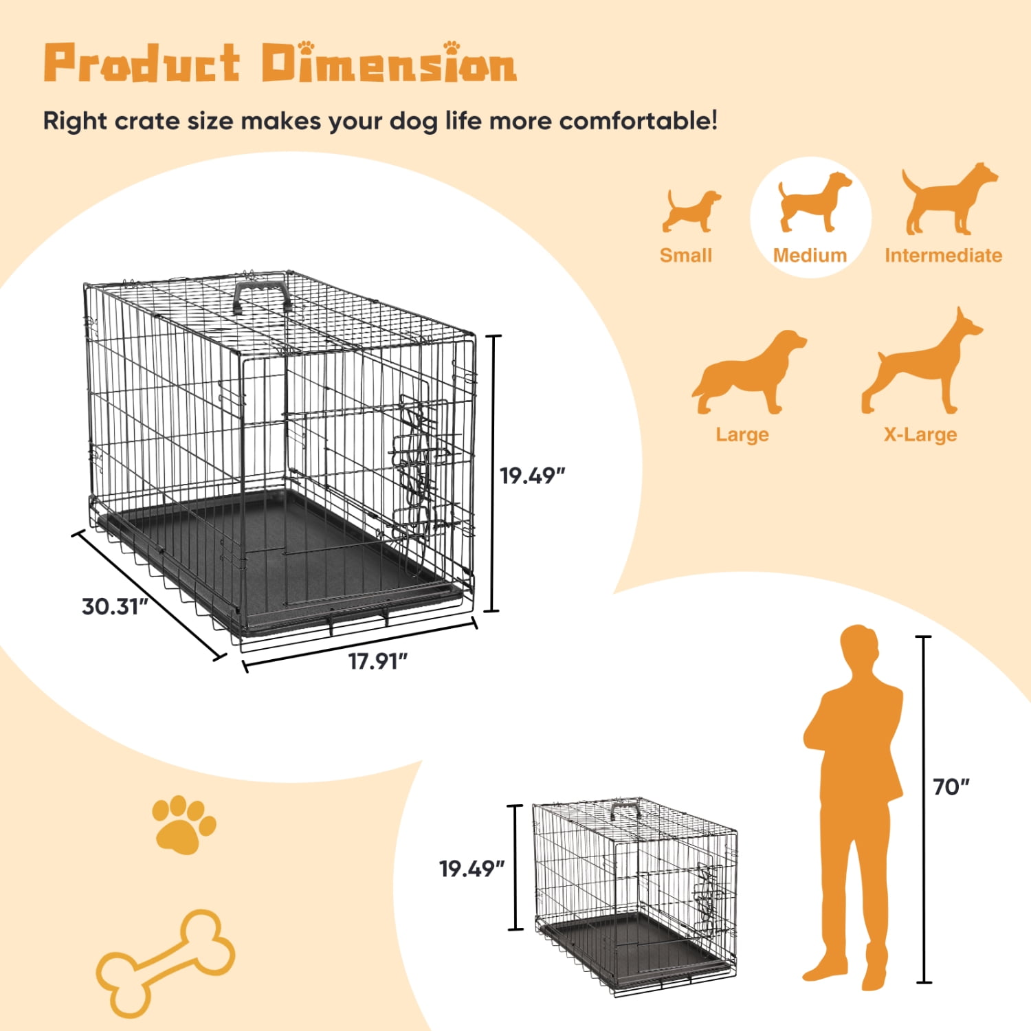30" Puppy Dog Crate with Divider Panel & Leak-Proof Tray, Single Door Folding Metal Wire Cage, Foldable, Durable Black