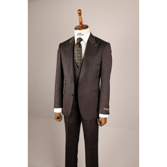Men's Suit Swallow Collar Slim Fit with Woven Vest Brown Suit