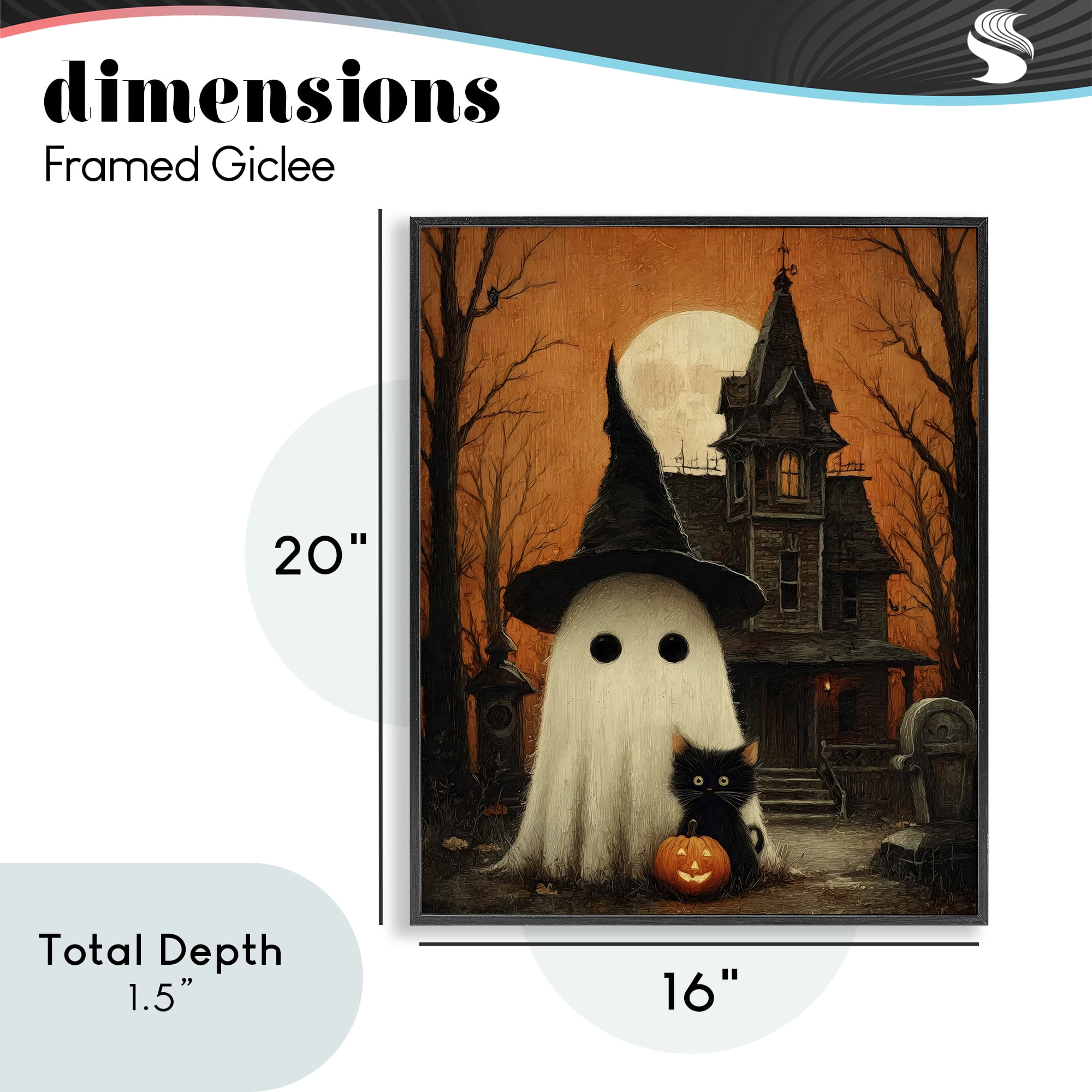 Cute Ghost & Haunted House Black Framed Giclee Art, design by Arlington Prints