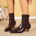 thumbnail image 5 of SAWOBUUN Womens Pointed Toe Ankle Boots Stiletto Heel Faux Leather Back Zipper Stretchy Slip On Comfortable Dress Boots, 5 of 9