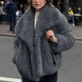 thumbnail image 4 of Women's Plus Size Pink Faux Fur Coat Lapel Button Cardigan Long Sleeve Solid Color Fashion Jacket, 4 of 8
