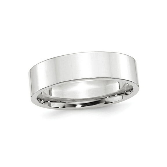 Mens 14K White Gold 6mm Flat Comfort Fit Wedding Band Ring