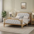 thumbnail image 4 of Full Size Solid Wood Bed Frame with Upholstered Tufted Headboard,No Box Spring Needed,Antique Walnut for Bedroom, 4 of 17