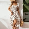 thumbnail image 3 of cocolona Womens Summer Boho Floral Print Long Dress Fashion Square Neck Short Sleeve Waisted Pleated Ruffle Flowy Sun Dress, 3 of 6