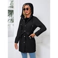 thumbnail image 2 of SWSMCLT Women's Hooded Trench Coat Slim Fit Button Down Rain Jackets Long Coats Waterproof Raincoat Spring Long Sleeve Belted Pockets Black 16, 2 of 5
