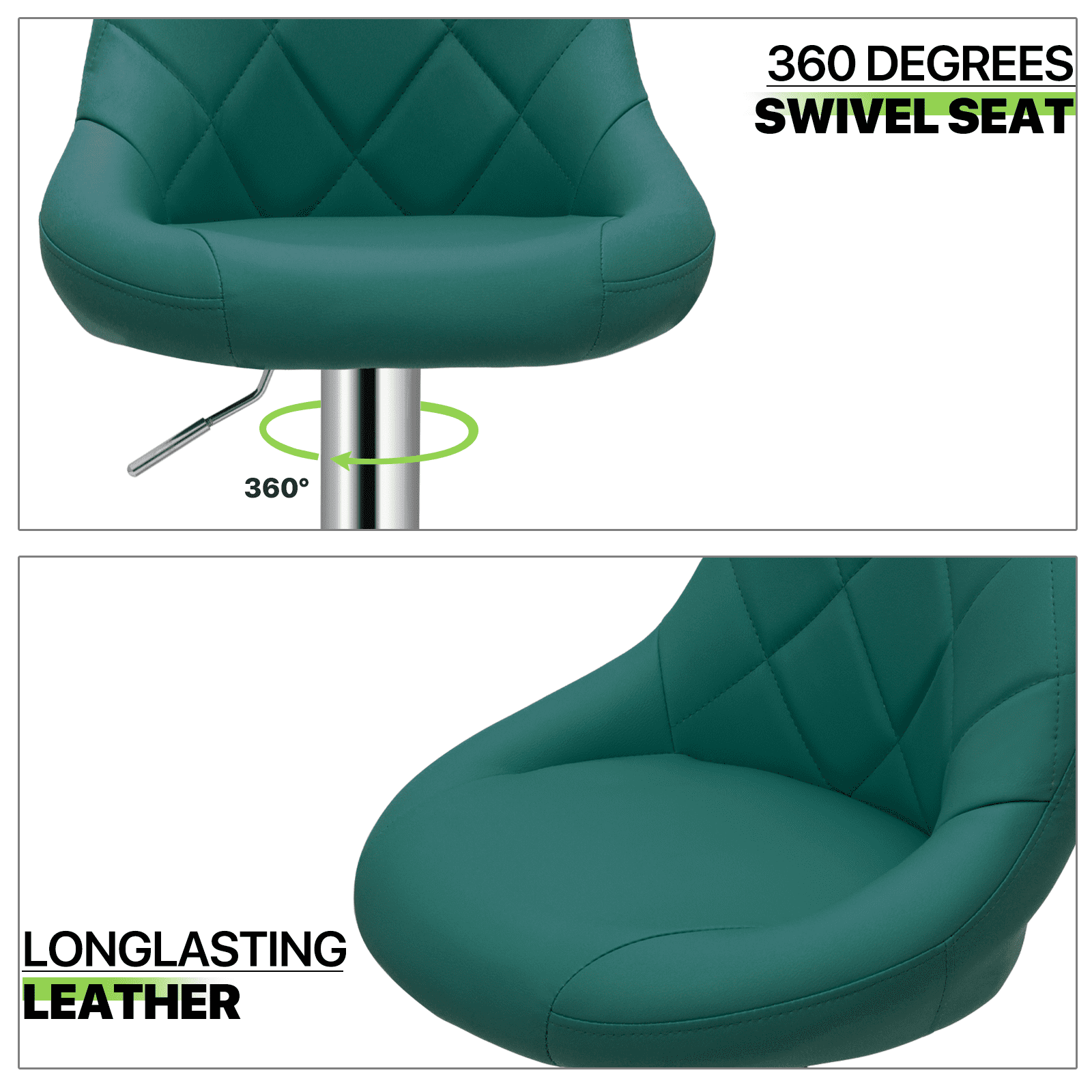 Magshion Bar Stool with 360-Degree Swivel, Teal Green, Set of 2