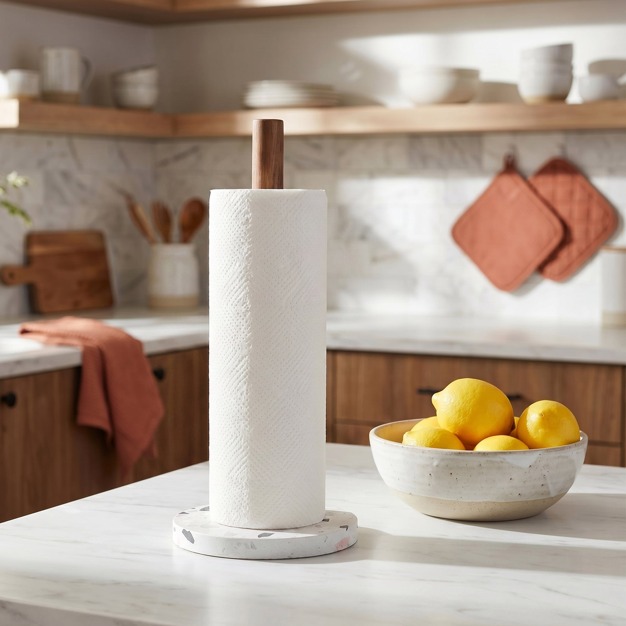 Unique Bargains Paper Towel Holder Countertop Weighted Base Marble Color B 12.6x5.9inch