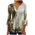 thumbnail image 2 of DPTALR Women's Casual Trumpet 3/4 Sleeve Printed Buttoned Basic Ruched Corset Tunic Tops Pleated T-shirts Blouses, 2 of 5