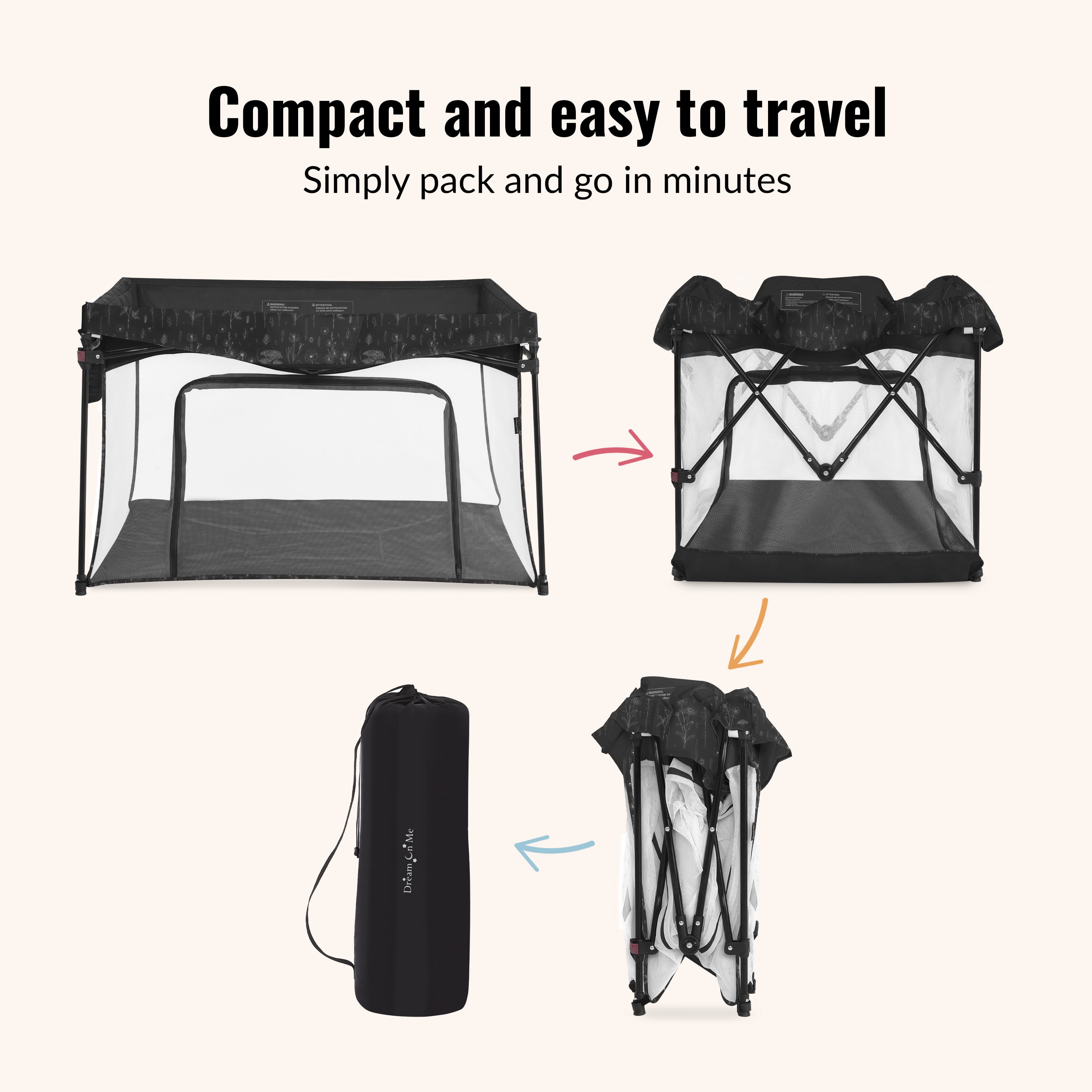 Dream On Me Ziggy Square Playpen, Black and White, Unisex
