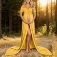 thumbnail image 2 of QHFBli Maternity Off Shoulder Long Sleeve Fitted Gown Maxi Chiffon Dress for Photo Shoot Baby Shower, 2 of 7