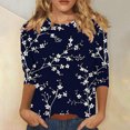 thumbnail image 2 of Wanfds Hauts de Mode Bleus pour Femmes Tendance 2024 Grande Taille Col Rond Manches Trois-Quarts TG, 2 of 5