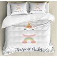 thumbnail image 1 of Unicorn Duvet Cover Set King Size, Unicorn Cake Magical Party Cursive Handwriting Charming Cartoon Figure, 3 Piece Bedding Set with 2 Pillow Shams, Blush and Multicolor, by Ambesonne, 1 of 3