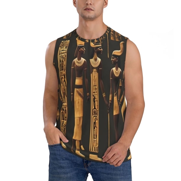 Balery Ancient Egyptian Hieroglyph Camisetas sin mangas para hombre, absorbe la humedad y protege contra el mal olor.-X-Large