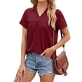 thumbnail image 5 of Hanerdun Women Polo Shirts Pleated Tunic Top Female Solid Casual Blouse Tee Red L, 5 of 5