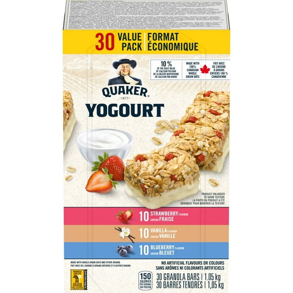 Quaker Yogurt Variety Pack Strawberry Blueberry Vanilla 30ct Granola Bars, 30 x 33.5GM
