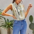 thumbnail image 5 of Abstract Vertical Plant Pattern Blouses Women Bow Tops Elegant Sleeveless Office Work Shirt Casual Holiday Women's Tops, 5 of 6