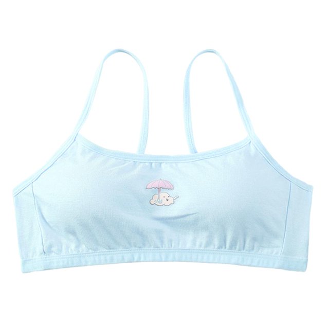 Sujetador cómodo de entrenamiento para niñas, almohadillas extraíbles, Bralette de algodón, ropa interior, Top corto Azul Yuyangstore Sujetador de entrenamiento para niñas