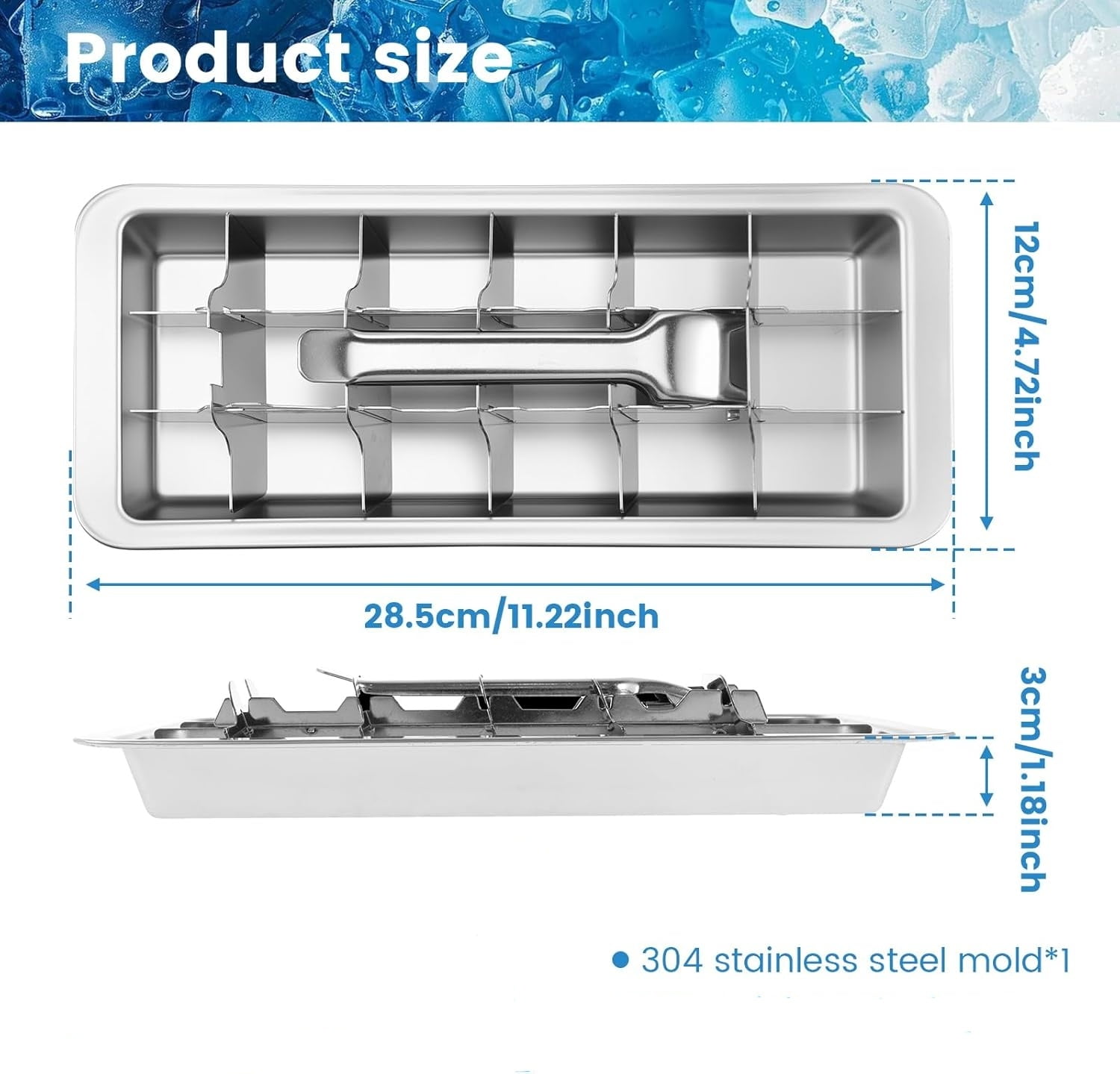 2 Pcs Stainless Steel Ice Cube Tray 18 Slot Ice Cube Maker Metal Ice Cube Mold with Easy Release Handle for Kitchen & Bar,Heavy Duty-Removal and Cleaning