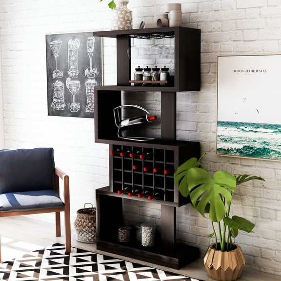 Anati Multi-Storage Wood Wine Cabinet, Cappuccino