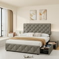 thumbnail image 4 of Huloretions Full/Queen/King Size Bed Frame with 4 Storage Drawers and Adjustable Headboard,Faux Leather Upholstered Platform Bed Frame with Button Tufted Design,Wooden Slats Support No Box Spring Need, 4 of 9